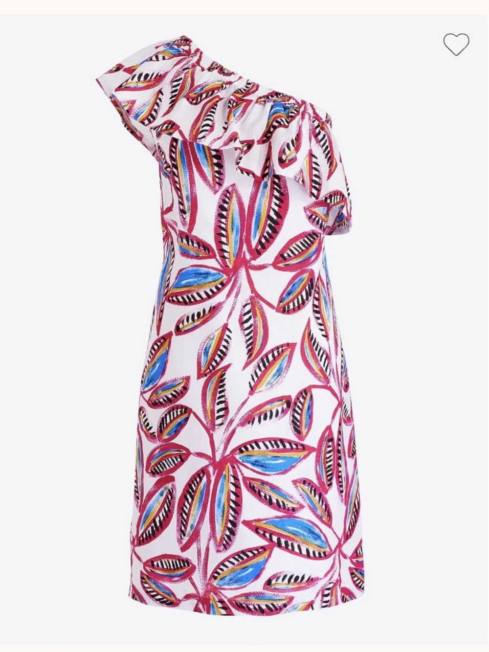 J. Crew One-Shoulder Pink Tropical Leaf Ruffle Dress
